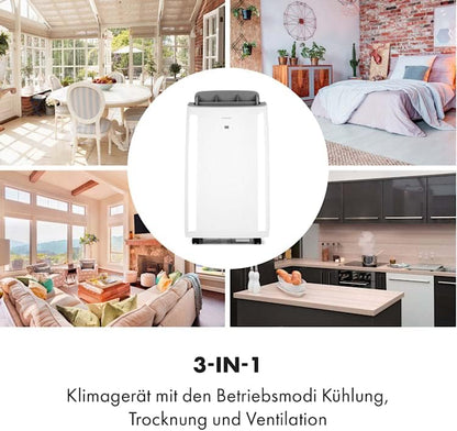 KLARSTEIN Grandbreeze Pro 14K – Mobiles Klimagerät, Luftentfeuchter, Ventilator, 3 Geschwindigkeiten, 14000 BTU/1,65 kW, Raum: 42 bis 68 m², Durchfluss: 460 m³/h, CEE A – Weiß Klimaanlage