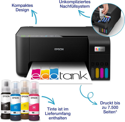 Epson EcoTank ET-2870 A4-Multifunktions-Wi-Fi-Tintentankdrucker, mit einem im Lieferumfang enthaltenen Vorrat an Tinten bis zu 3 Jahren