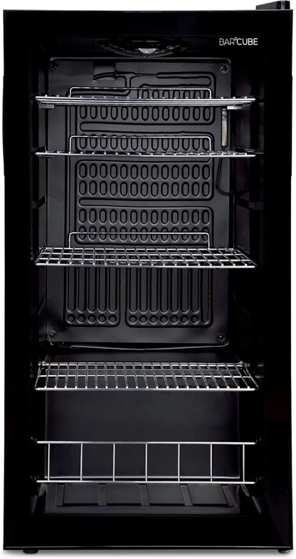 °CUBES Getränkekühlschrank 90L mit Glastür & 4 variablen Ablagen | Kompakter Flaschenkühlschrank, perfekt für zu Hause, Büro, Partys & Gastro | Stilvoller Kühlschrank mit Glastür, schwarz