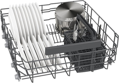 Siemens SN43ES14VE, iQ300 Smarter Geschirrspüler, Unterbau-Spülmaschine mit Besteckschublade, 60 cm, automatische Türöffnung dank autoOpen dry, besonders leise mit iQdrive-Motor, aquaStop, Edelstahl