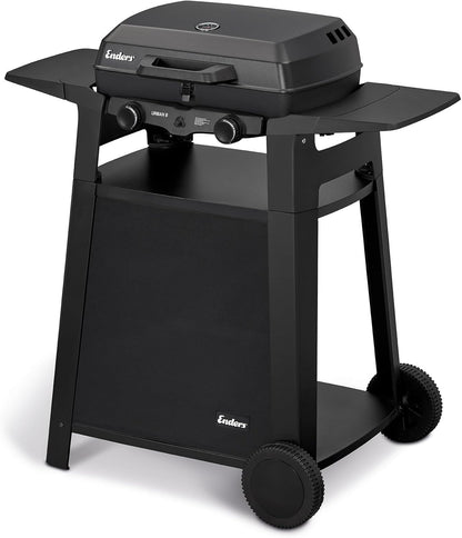 EndersGasgrill Urban II Pro, Tischgrill, Grillen-, Kochen- und Backen Funktion, 2 Brenner Edelstahl, mit Grill-Thermometer, Balkon-, Camping-Grill, Aluguss-Gehäuse, Gusseisen-Rost, #2062