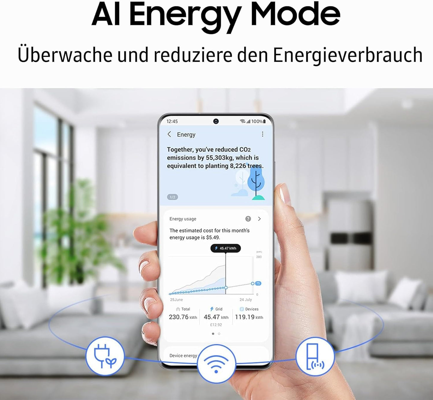 Samsung Kühl-Gefrier-Kombination, Kühlschrank mit Gefrierfach, 203 cm, 390 l Gesamtvolumen, 114 l Gefrierteil, AI Energy Mode, Edelstahl-Look, RL38C600CSA/EG