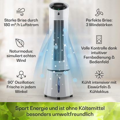 Klarstein 4-in-1: Smart Luftkühler, Ventilator, Luftbefeuchter & Ionisation I 6 L Wassertank, Oszillation, 30 W, 210 m³/h, Timer I Klimagerät ohne Abluftschlauch, Mobiles Klimagerät, Schwarz-Rosegold
