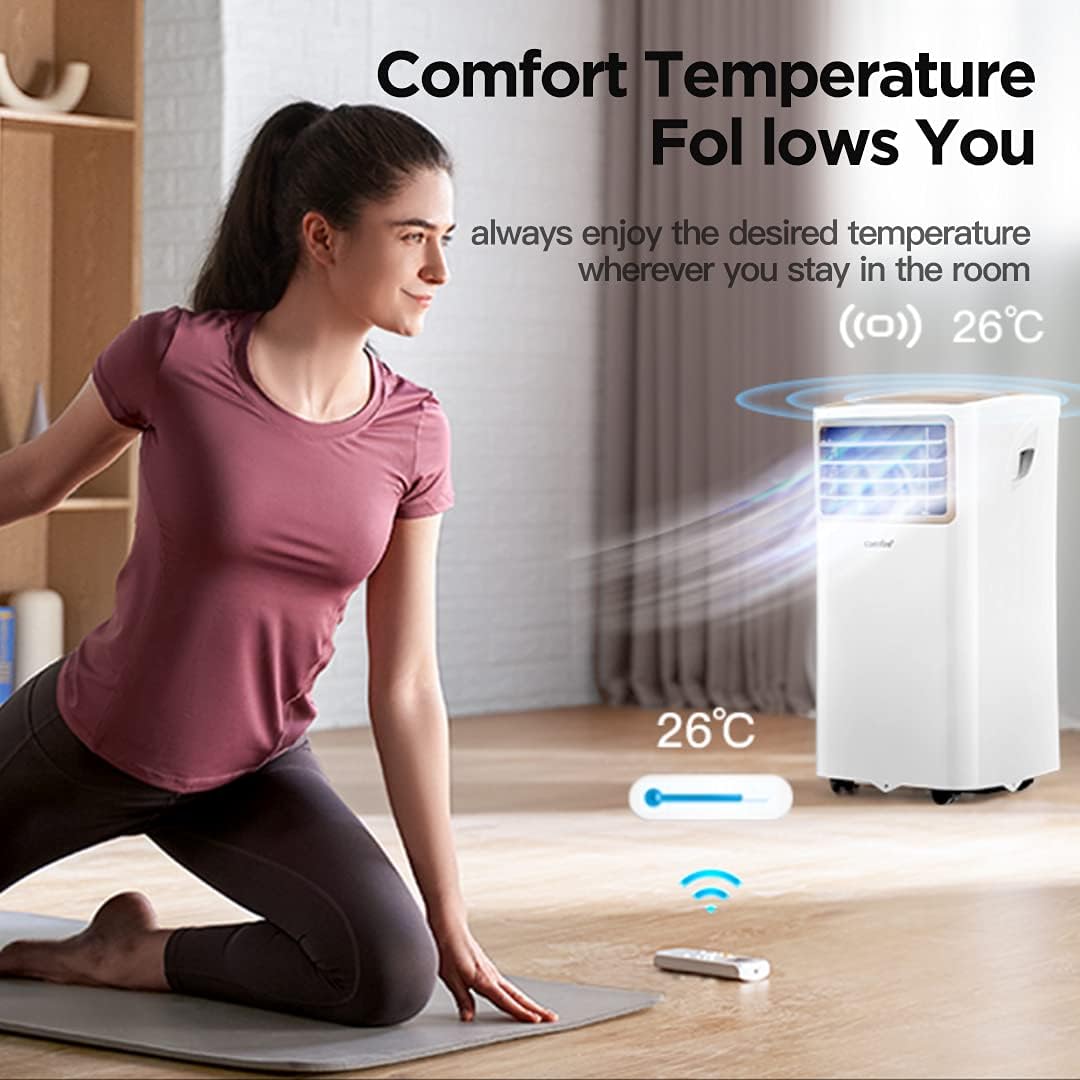 Comfee Mobiles Klimagerät Breezy Cool Pro 2.6,9000 BTU 2,6kW, Kühlen&Ventilieren&Entfeuchten,APP-Steuerung,Raumgröße bis 88m³(33㎡),Mobile Klimaanlage mit Abluftschlauch