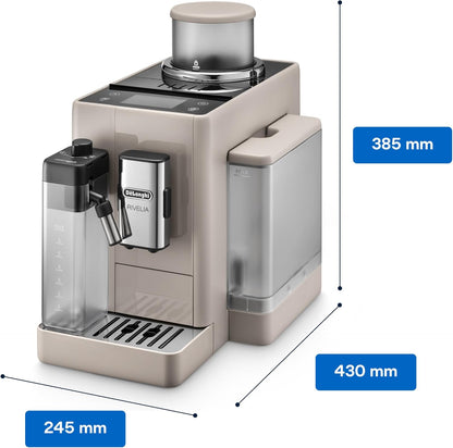 De'Longhi Rivelia EXAM440.55.W Kaffeevollautomat mit LatteCrema Milchsystem, Wechselbarer Bohnenbehälter, 16 Kaffee- & Milchgetränke auf Knopfdruck, Extra-Shot-Funktion, 3,5 Touch-Display, Weiß