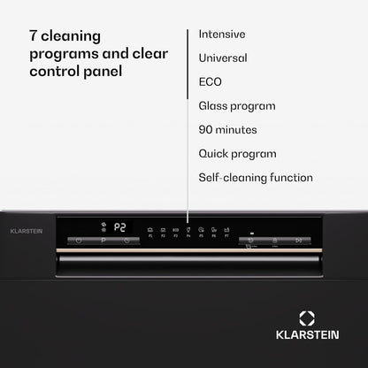 Klarstein  ia 8 - Spülmaschine, Geschirrspüler, Freistehend, Teilintegriert, F, 55 cm breit, 8 Maßgedecke, 6 Programme, Aquastop, silber