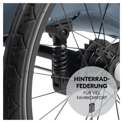 hauck Fahrradanhänger & Kinderwagen Dryk Duo Plus mit Federung, für 2 Kinder (6-48 Monate), inkl. Deichsel, Buggyrad, Fahne und LED Licht, Faltbar, Höhenverstellbar, XL Kofferaum (Dark Green)