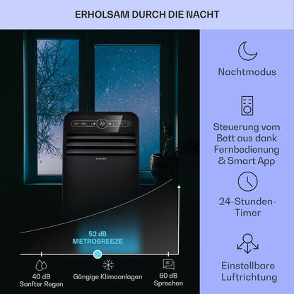 Klarstein Mobile Klimaanlage mit Abluftschlauch, 4-in-1 Klimagerät mit Ventilator, Luftentfeuchter & Nachtmodus, Kleine & Portable Klimaanlage für Wohnung & Büro, App-Steuerung, 12000 BTU