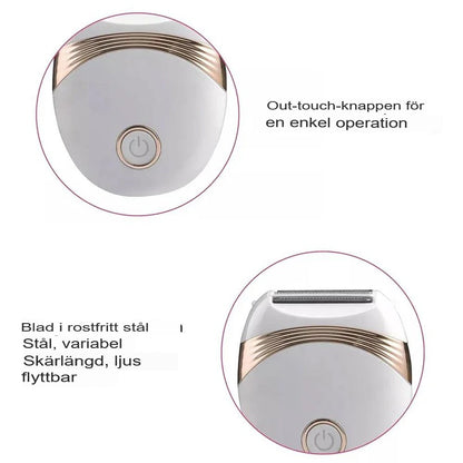 Elektrisk minirakapparat för vått och torrt hår, för ansikte och kropp