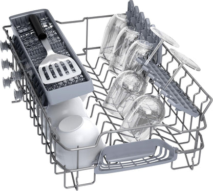 Bosch SPV2IKX10E Serie 2 Smarter Geschirrspüler vollintegriert, 45 cm breit, Besteckkorb, Extra Trocknen auf Knopfdruck, InfoLight roter Lichtpunkt am Boden, AquaStop Schutz gegen Wasserschäden, Weiß