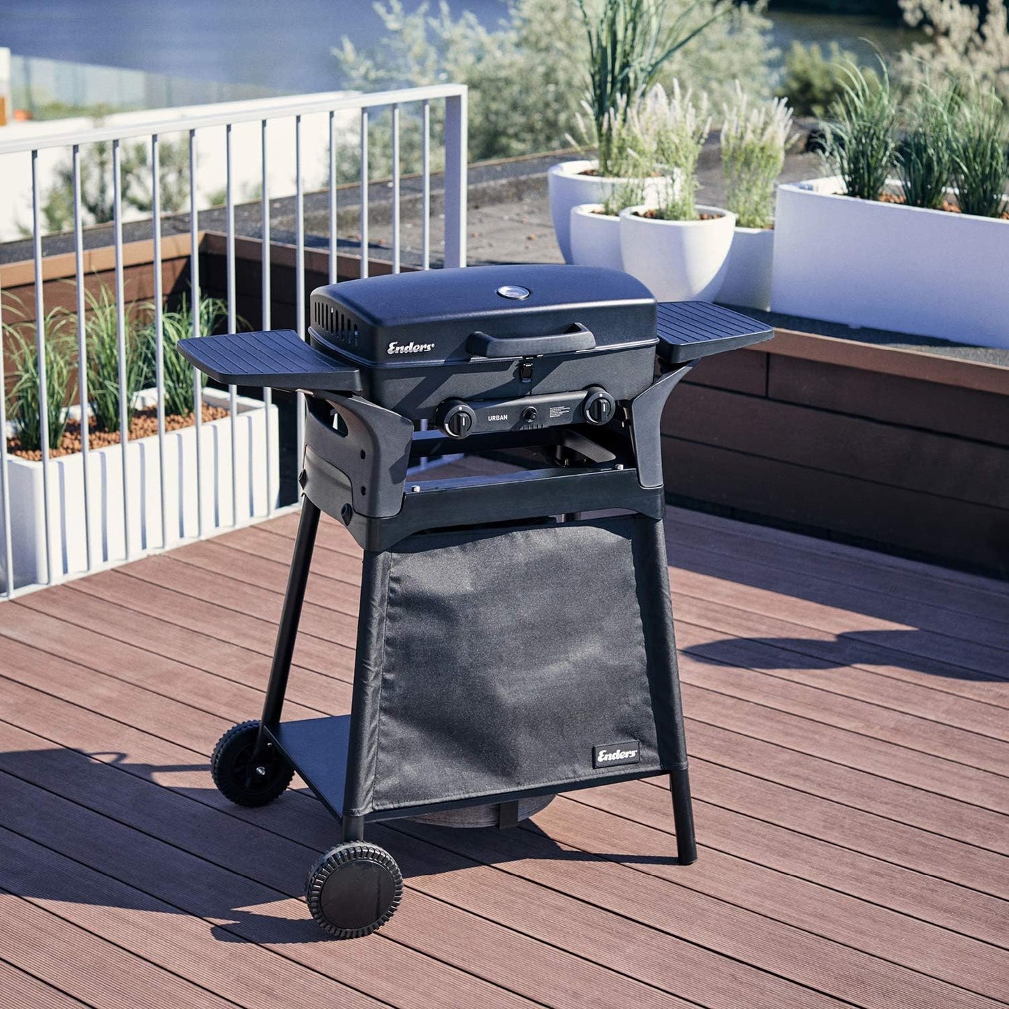 EndersGasgrill Urban II Pro, Tischgrill, Grillen-, Kochen- und Backen Funktion, 2 Brenner Edelstahl, mit Grill-Thermometer, Balkon-, Camping-Grill, Aluguss-Gehäuse, Gusseisen-Rost, #2062