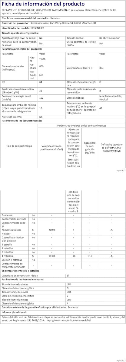 SIEMENS KG39EAICA iQ500 Kühl-Gefrier-Kombination, 201 x 60 cm, 249 L Kühlen + 94 L Gefrieren, LowFrost seltener abtauen, LED-Beleuchtung gleichmige Ausleuchtung, BigBox Platz für groes Gefriergut