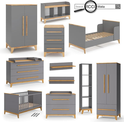 VitaliSpa Wickelkommode Malia, Weiß/Eiche, 133 x 98 cm XL mit 3 Schubladen