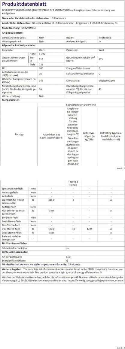 LG GSGV81PYLL Side by Side Kühlschrank, Klasse E, 635 L, Instaview, Kühlschrank mit Gefrierfach, Eis-, Crushed Ice- Wasserspender, Total NoFrost, Smart Inverter Kompressor, Wi-Fi