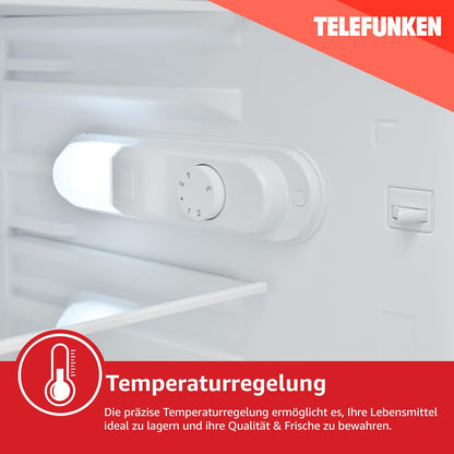 TELEFUNKEN Kühlschrank ohne Gefrierfach | Freistehend | 135 Liter Nutzinhalt | Kühlschrank klein mit Gemüsefach | LED-Beleuchtung | Türanschlag wechselbar | C-135-100-W weiß