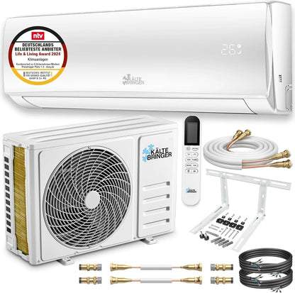 Kältebringer Split Klimaanlage Quick Connect - 12000 BTU (3,4 kW) Klimagerät mit Heizfunktion, WiFi & App, bis 91qm, sehr leise - 5m Kupferleitung, Kältemittel R32, Montagematerial, Wandhalterung