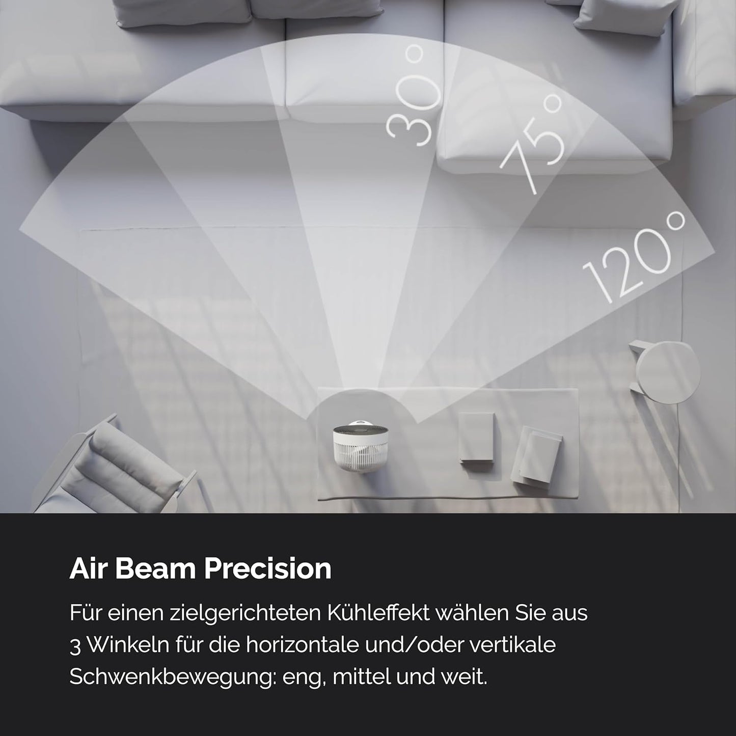 MEACO MeacoFan Sefte® Tischventilator - 10 Luftumwälzer mit 12 Geschwindigkeiten - Horizontale und vertikale Oszillation - 3 Oszillationsbereiche - Ultraleise, ferngesteuerte Kühlung, Schwarz