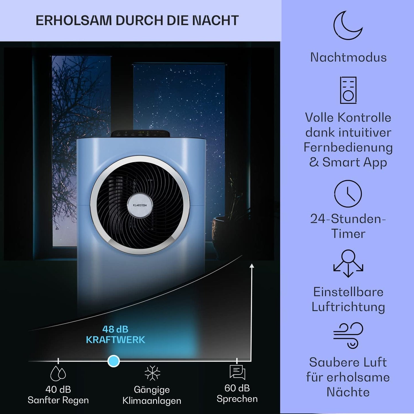 Klarstein Mobile Klimaanlage mit Abluftschlauch, 5-in-1 Klimagerät, Ventilator, Luftentfeuchter, Luftreiniger & Nachtmodus, App-Steuerung, Kleine & Portable für Wohnung & Büro, 12000 BTU