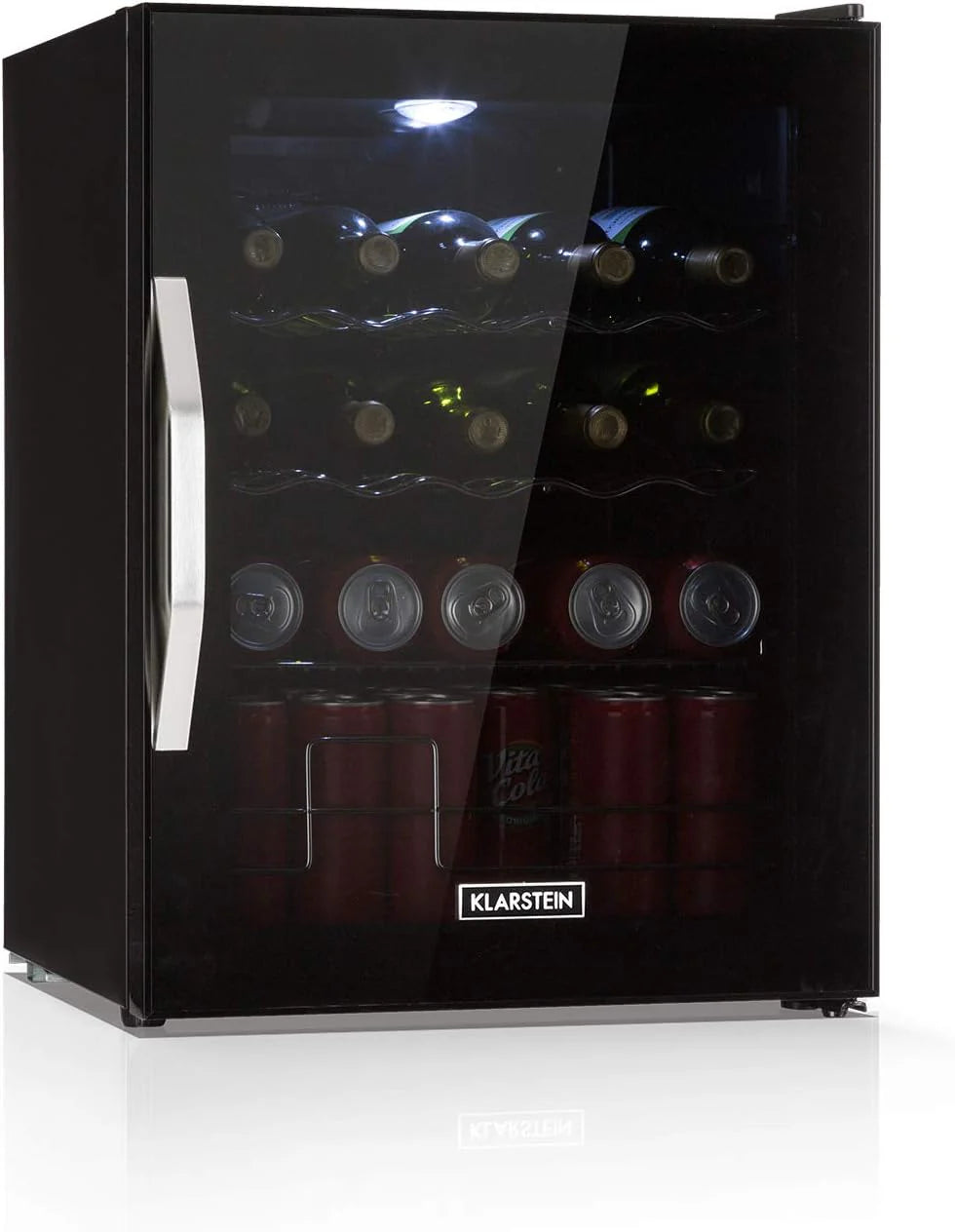 Klarstein Mini Kühlschrank mit Glastür für Zimmer, Getrnkekühlschrank mit Verstellbaren Ablagen, Kleiner 80 Liter, Indoor/Outdoor Kühlschrank Leise