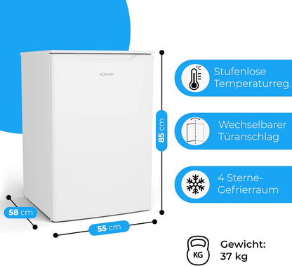 Bomann Gefrierschrank 87L | Gefrierschrank klein mit Temperaturbereich ≤ -18°C | 3 Schubladen | Tiefkühlschrank mit wechselbarem Türanschlag | Freezer Tiefkühlschrank klein GS 7253 weiß