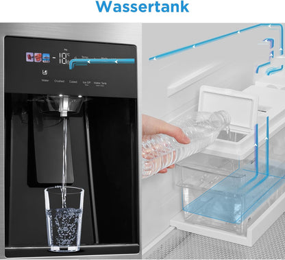 Midea KS-DDX 6.32 WT Side-by-Side Kühl-/Gefrierkombination/ 178,8 cm Hhe/ 254 kWh/Jahr/No Frost/Dual Inverter Compressor/mit 3in1 Wasser-/Eisspender und Wassertank, Dark Inox