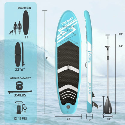 Premium-Stand-Up-Paddle-Board, Yoga-Board mit strapazierfähigem SUP-Zubehör und Tragetasche | Breiter Stand, Surf-Kontrolle, rutschfestes Deck, Leine, Paddel und Pumpe für Jugendliche und Erwachsene