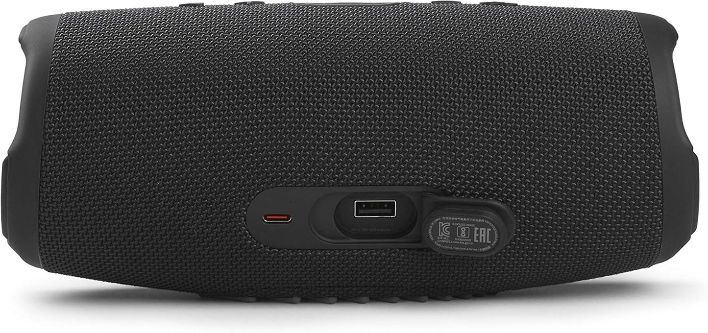 JBL Charge 5 Bluetooth-Lautsprecher in Schwarz – Wasserfeste, portable Boombox mit integrierter Powerbank – Eine Akku-Ladung für bis zu 20 Stunden kabellosen Musikgenuss