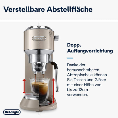 De'Longhi Dedica Style EC 685.M – Espresso Siebtrgermaschine, Espressomaschine mit professionellem Milchaufschumer, nur 15 cm breit, für Kaffeepulver oder ESE Pads, 1 l Wassertank, silber