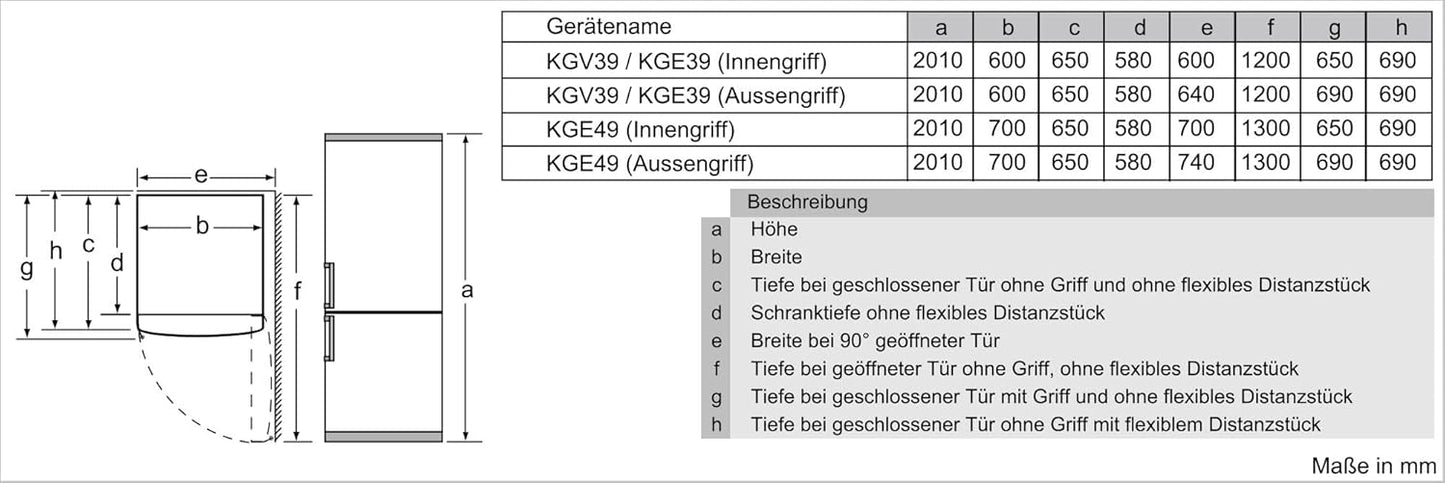 SIEMENS KG39EAICA iQ500 Kühl-Gefrier-Kombination, 201 x 60 cm, 249 L Kühlen + 94 L Gefrieren, LowFrost seltener abtauen, LED-Beleuchtung gleichmige Ausleuchtung, BigBox Platz für groes Gefriergut
