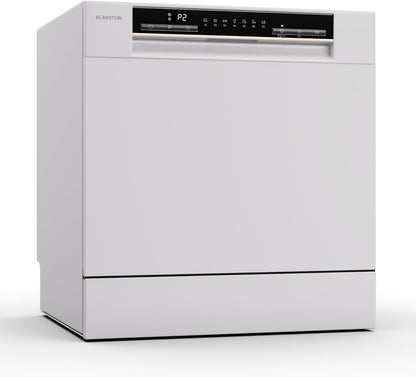Klarstein  ia 8 - Spülmaschine, Geschirrspüler, Freistehend, Teilintegriert, F, 55 cm breit, 8 Maßgedecke, 6 Programme, Aquastop, silber