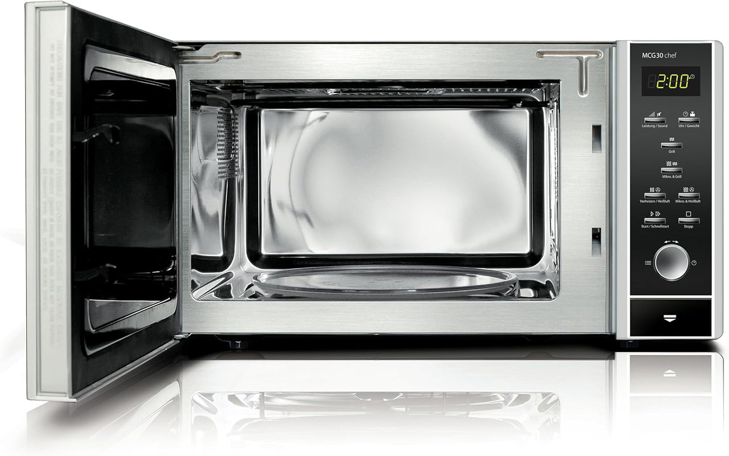 CASO MCG30 Ceramic chef Testsieger Haus & Garten Test, 3in1 Mikrowelle mit Grill + Heißluft 2100W 30L, Borosilikatglasboden, Backofen-Funktion bis 200°C