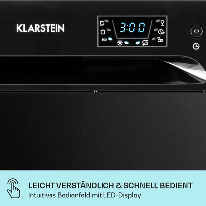 Klarstein  ia 8 - Spülmaschine, Geschirrspüler, Freistehend, Teilintegriert, F, 55 cm breit, 8 Maßgedecke, 6 Programme, Aquastop, silber