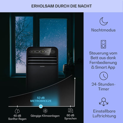 Klarstein Mobile Klimaanlage mit Abluftschlauch, 4-in-1 Klimagerät mit Ventilator, Luftentfeuchter & Nachtmodus, Kleine & Portable Klimaanlage für Wohnung & Büro, Niedriger Verbrauch, 9000 BTU