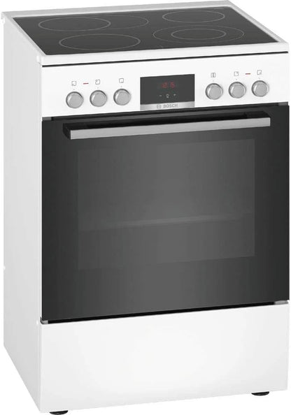 Bosch HKR39C250 Serie 4 Elektro-Standherd, 60 cm breit, EcoClean Direct Reinigungshilfe, 3D Heißluft Backen auf 3 Ebenen, LED-Display-Steuerung, erweiterbare Kochzone für großes Kochgeschirr