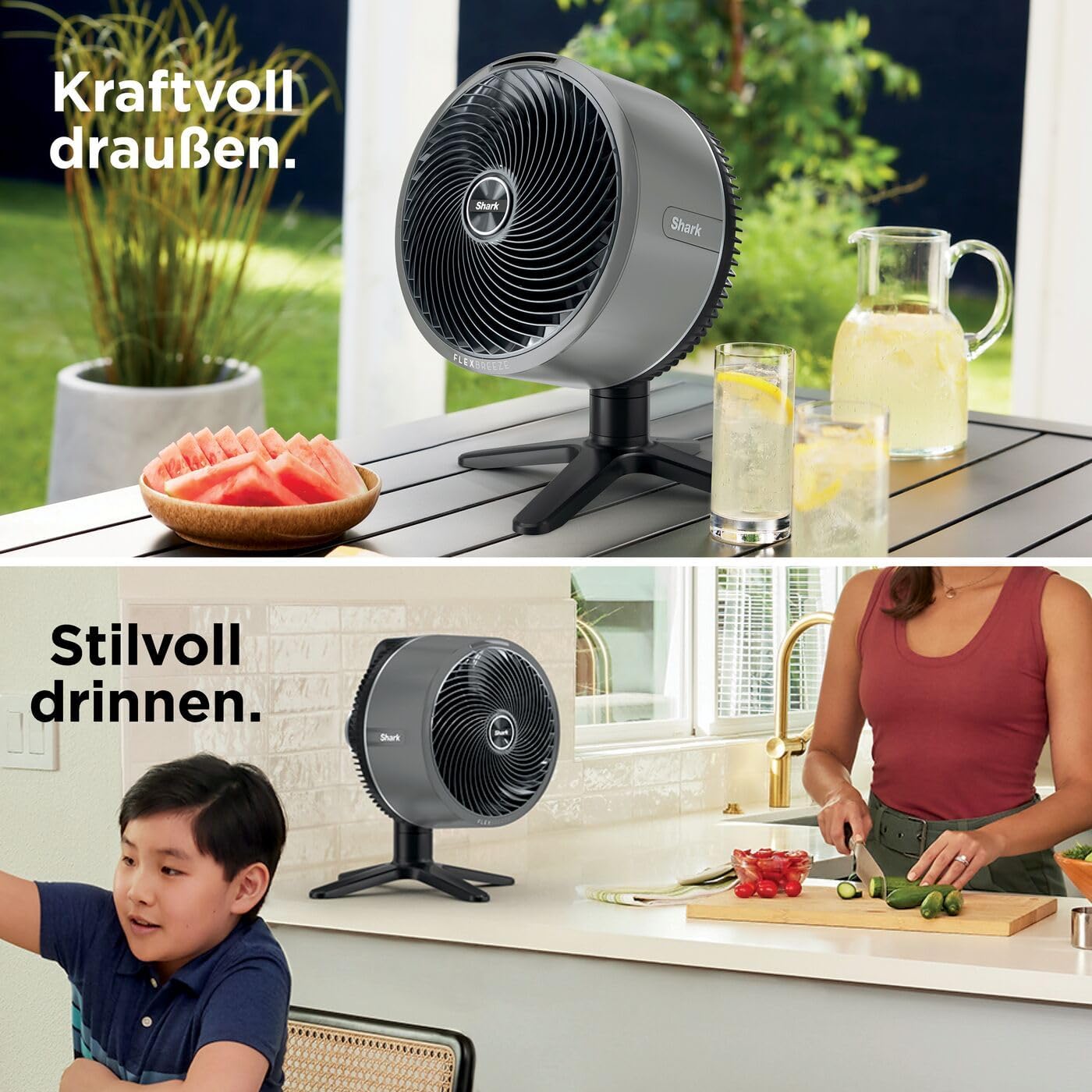 Shark FlexBreeze Ventilator Leise, Hybrid Ventilator Kabelgebunden & Kabellos, Tragbar, für Innen- und Außenbereich, UV- & Wasserbeständig, Ultraleistungsstark, Ultraleise, Weiß FA220EU