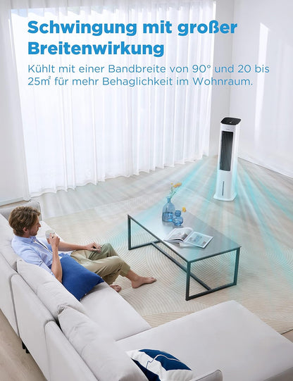 Midea Luftkühler mit Wasserkühlung, Klimaanlage Mobil, Ventilator mit 5L Wasserkühlung, Luftbefeuchter und Ionisation, Klimaanlage Ohne Abluftschlauch, 355m³/h, Ventilator mit Fernbedienung,55W,Weiß