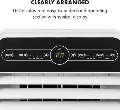 Klarstein Mobile Klimaanlage mit Abluftschlauch, 4-in-1 Klimagerät mit Ventilator, Luftentfeuchter & Nachtmodus, Kleine & Portable Klimaanlage für Wohnung & Büro, Niedriger Verbrauch, 9000 BTU