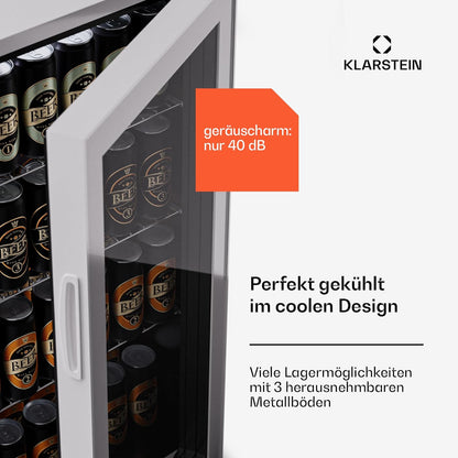 Klarstein Mini Kühlschrank mit Glastür für Zimmer, Getrnkekühlschrank mit Verstellbaren Ablagen, Kleiner 80 Liter, Indoor/Outdoor Kühlschrank Leise