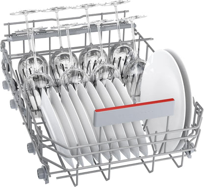 Bosch SPV2IKX10E Serie 2 Smarter Geschirrspüler vollintegriert, 45 cm breit, Besteckkorb, Extra Trocknen auf Knopfdruck, InfoLight roter Lichtpunkt am Boden, AquaStop Schutz gegen Wasserschäden, Weiß