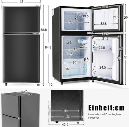 Merax Kühlschrank mit Gefrierfach, Kühl-Gefrierkombination, klein Kühlschrank mit 51L und Gefrierschrank 21L, Leise, LED, Glasablagen, Gemüsefach, Türablagen, für Küche, Wohnzimmer, Büro, Schwarz