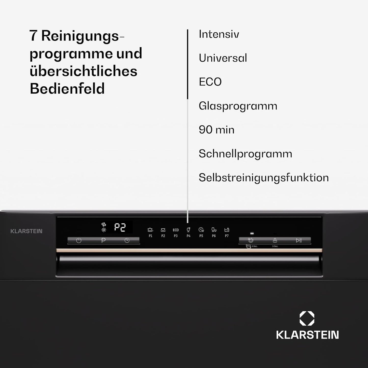 Klarstein  ia 8 - Spülmaschine, Geschirrspüler, Freistehend, Teilintegriert, F, 55 cm breit, 8 Maßgedecke, 6 Programme, Aquastop, silber
