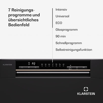 Klarstein  ia 8 - Spülmaschine, Geschirrspüler, Freistehend, Teilintegriert, F, 55 cm breit, 8 Maßgedecke, 6 Programme, Aquastop, silber