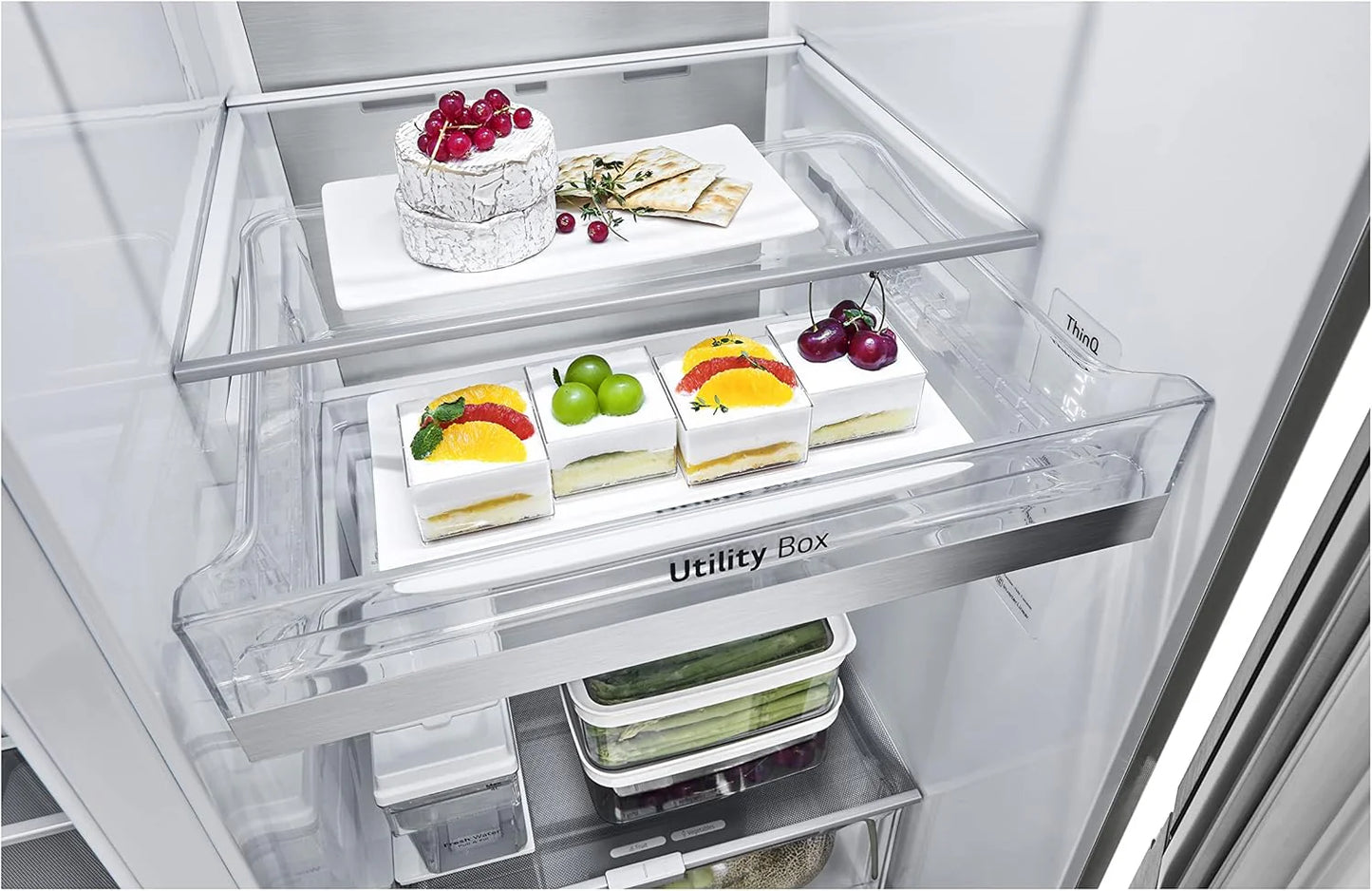 LG GSGV81PYLL Side by Side Kühlschrank, Klasse E, 635 L, Instaview, Kühlschrank mit Gefrierfach, Eis-, Crushed Ice- Wasserspender, Total NoFrost, Smart Inverter Kompressor, Wi-Fi