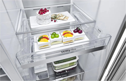 LG GSGV81PYLL Side by Side Kühlschrank, Klasse E, 635 L, Instaview, Kühlschrank mit Gefrierfach, Eis-, Crushed Ice- Wasserspender, Total NoFrost, Smart Inverter Kompressor, Wi-Fi