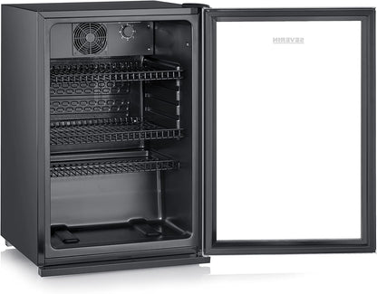 SEVERIN Flaschenkühlschrank, mit integriertem Schloss und integrierter LED-Beleuchtung, 118 L Nutzinhalt, schwarz/silber, FSK 8840