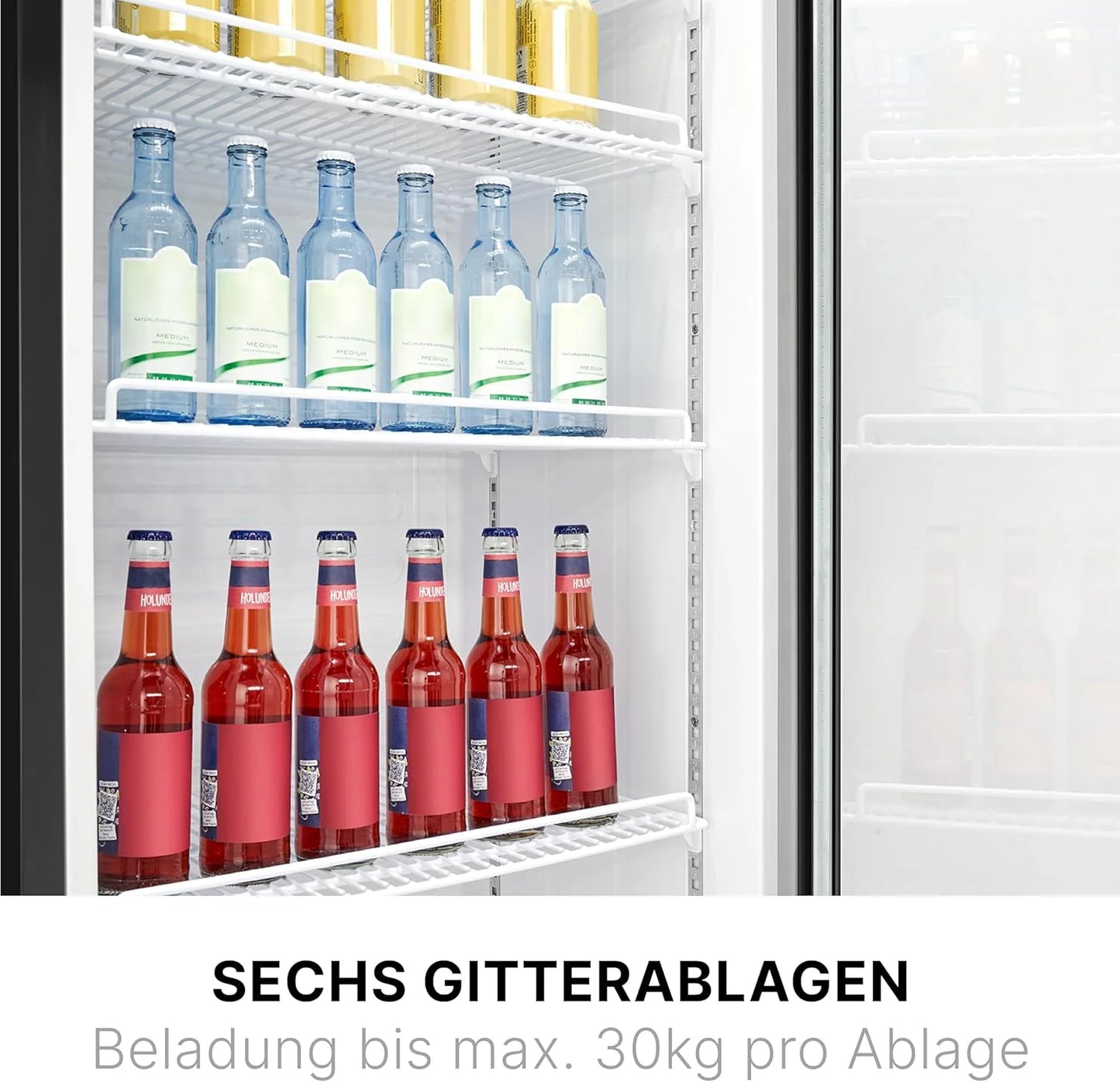 Bomann Kühlschrank mit Glastür | Getränkekühlschrank abschließbar | 6 höhenverstellbare Ablagen | 30kg je Ablage | 347 Liter | Kühlschrank groß | Flaschenkühlschrank m. LED-Licht | KSG 7351 schwarz