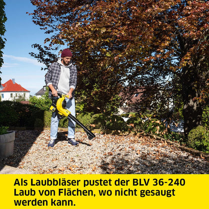 Kärcher 18 V Akku-Laubbläser und -sauger BLV 18-200 Battery Set, inkl. 18 V/2,5 Ah Akku und Schnellladegerät, mit Mulchfunktion, Luftgeschwindigkeit: 200 km/h, Fangsackvolumen: 45 l, Gewicht: 3,5 kg