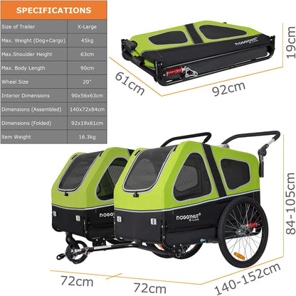 Doggyhut S-Line XL Hundeanhänger & Hundebuggy mit Federung 2 in 1 Hunde Fahrradanhänger Jogger gefedert bis 45 kg