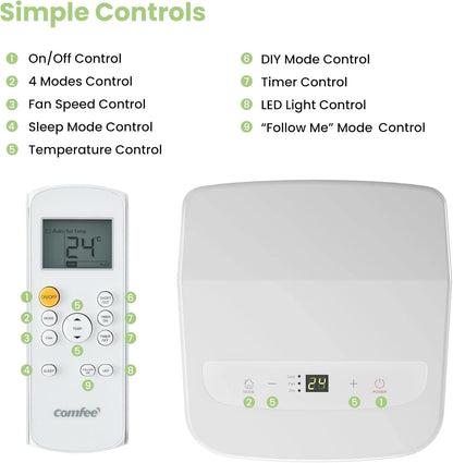 Comfee Mobiles Klimagerät MPPH-09CRN7, 9000 BTU 2,6kW, Kühlen&Ventilieren&Entfeuchten, Raumgröße bis 88m³(33㎡), Mobile Klimaanlage mit Abluftschlauch