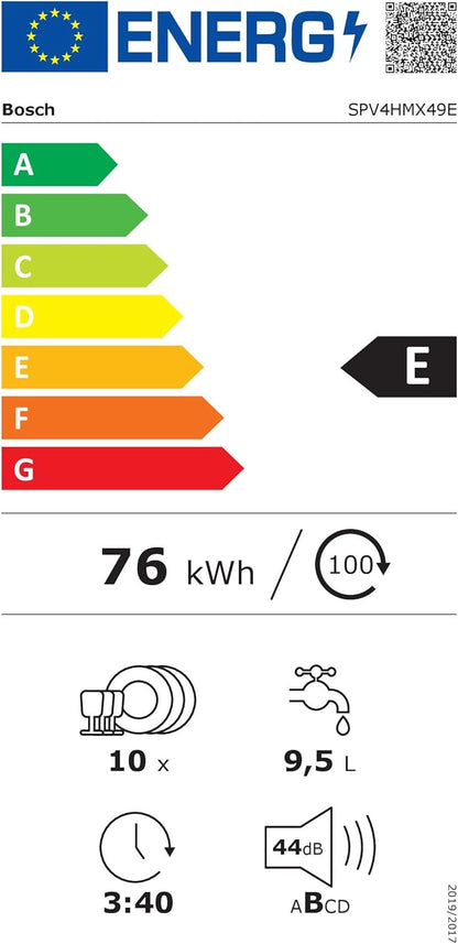 Bosch SPV2IKX10E Serie 2 Smarter Geschirrspüler vollintegriert, 45 cm breit, Besteckkorb, Extra Trocknen auf Knopfdruck, InfoLight roter Lichtpunkt am Boden, AquaStop Schutz gegen Wasserschäden, Weiß